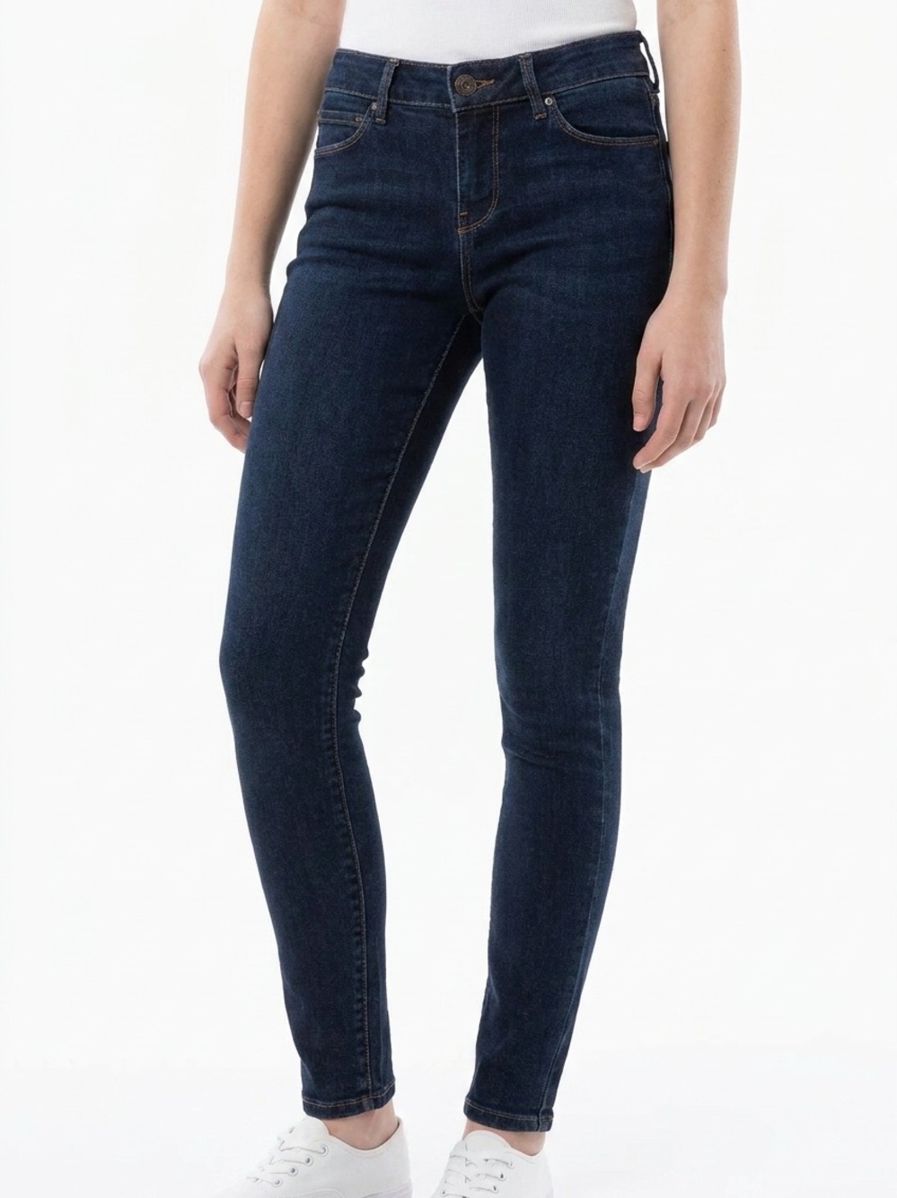 Articles Of Society Women’s Mid Rise Skinny Jeans in Dark Blue Denim